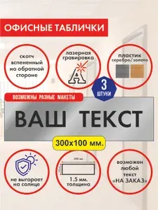 Табличка офисная с гравировкой на заказ / Табличка на кабинет 300х100 мм / Пластик