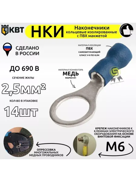 КВТ Наконечник кольцевой изолированный НКИ 2,5-6 14шт