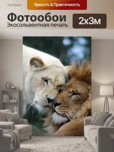 LotsPrints Фотообои "Лев, большой кот, львица" 2x3м