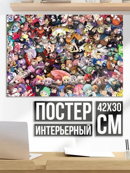 Плакат постер Коллаж персонажей аниме