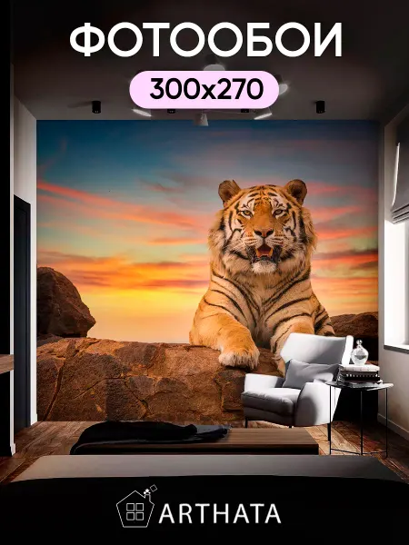 3D фотообои для кухни флизелиновые обои в спальню Фотообои Животные тигр на закате для коридора 300х270