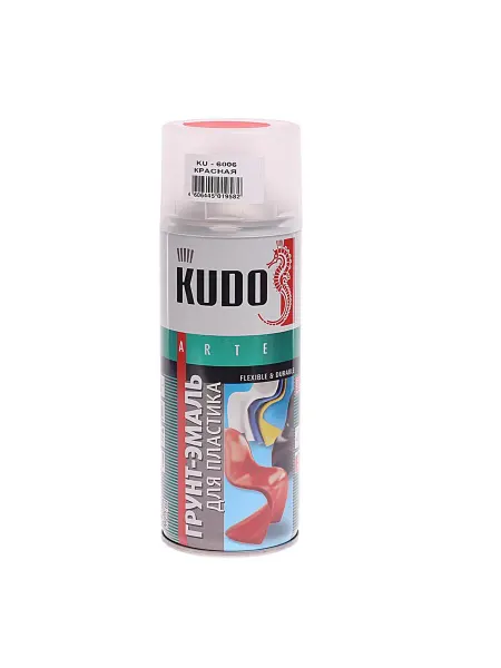 KUDO Грунт-эмаль для пластика красный RAL 3020 аэрозоль 520мл KU