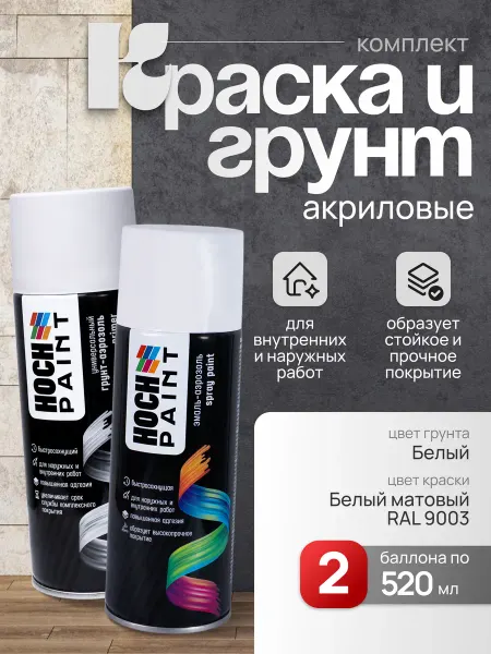 Hoch Paint Набор грунт и краска автомобильная белая матовая
