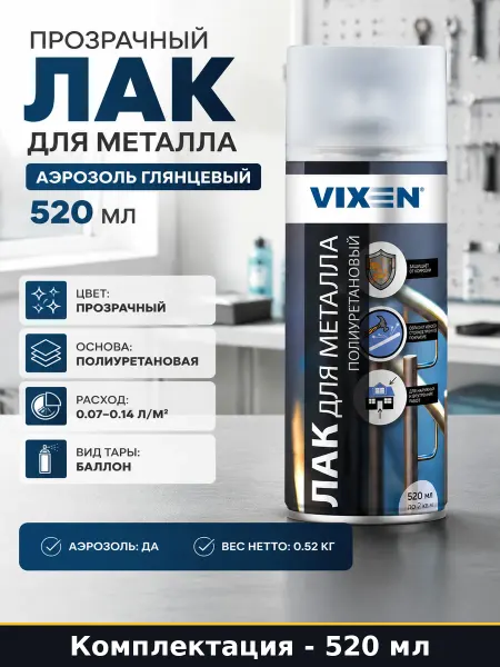 Прозрачный лак для металла аэрозоль глянцевый 520 мл