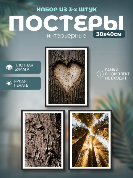 Набор постеров на стену 30х40см "Деревья" (3 шт.)