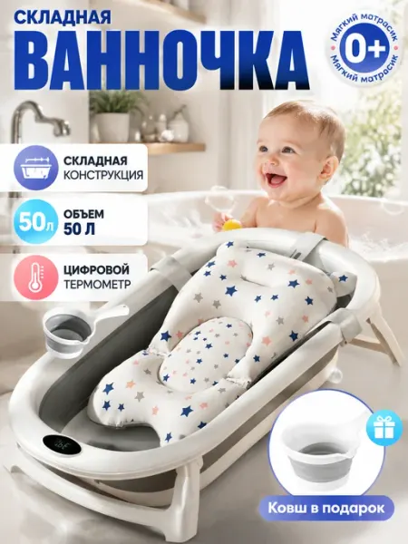 CANDY BABY Ванночка для новорожденных с термометром складная