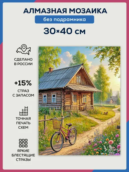 Даймонд Канвас Алмазная мозаика Велосипед в деревне 30х40 без подрамника