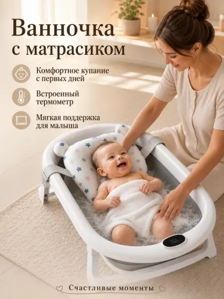 Ванночка для новорожденных с термометром и матрасом 50л