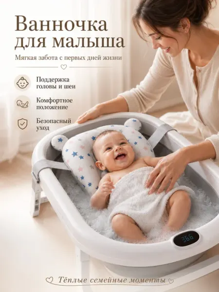 Ванночка для новорожденных с термометром и матрасом 50л
