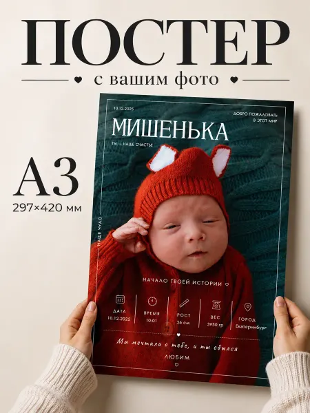 Красный Арт Печать фото постер 30х40 см 1 шт Метрика малыша А3