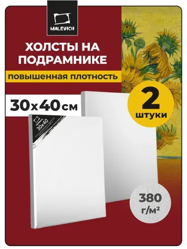 Набор холстов на подрамнике 30х40см 2 штуки, хлопок, 380 г/м2, холст для рисования акрилом, маслом, гуашью