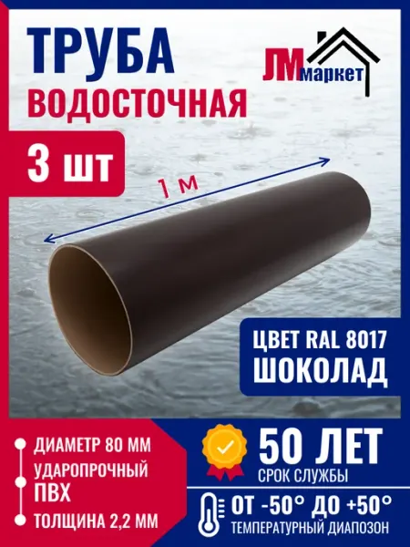 FINEBER Труба водосточная пластиковая, 80 мм, 1 шт х 1 м