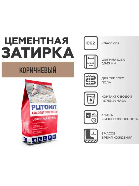 PLITONIT Затирка для швов плитки, темно-серая, 2 кг