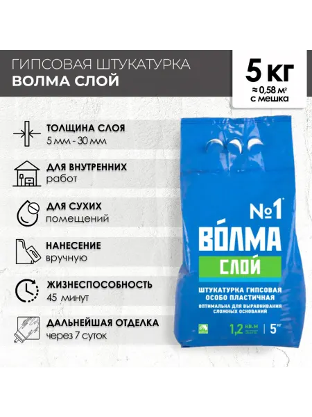 ВОЛМА Штукатурка Слой гипсовая 15кг