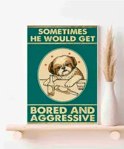 Ши-тцу, Bored And Aggressive, Плакат Акварель А3 ( 30х42 см. )