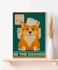 Собака породы вельш-корги Пемброк, Be The Change, Плакат Акварель А3 ( 30х42 см. )