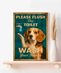 Собака породы бигль, Please Flush The Toilet, Плакат Акварель А3 ( 30х42 см. )