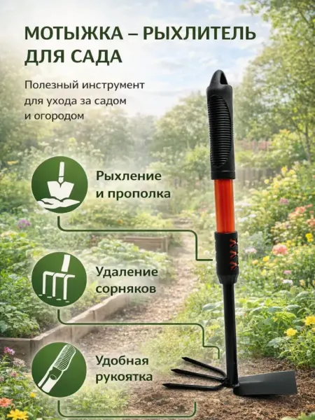 ShopBenefit Рыхлитель садовый 2 в 1 тяпка культиватор ручной