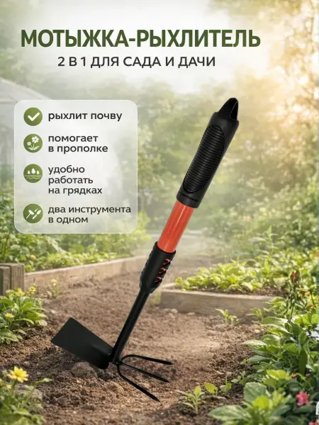 МикиТопчик Мотыжка-рыхлитель для сада и дачи 2 в 1