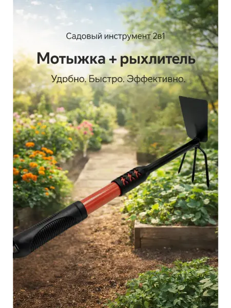 Исаб Мотыжка рыхлитель садовый 2в1 тяпка с ручкой
