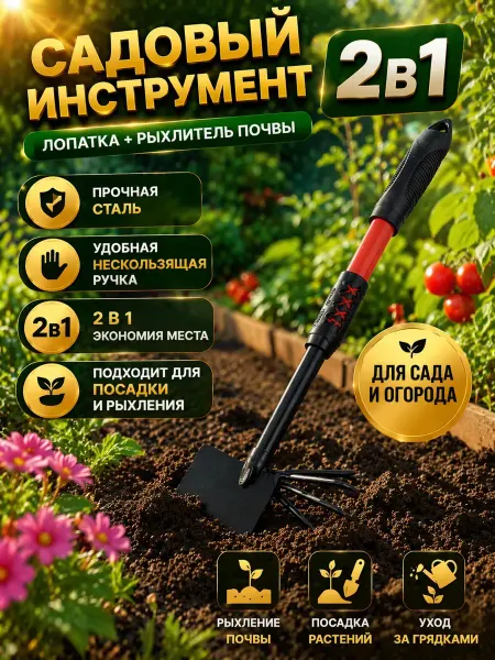СУМАЯ1908 Мотыжка садовая 2в1 лопатка и рыхлитель для почвы