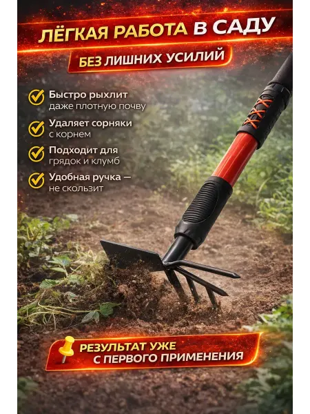 Шаш01 Мотыжка садовый 2в1 для прополки и рыхления почвы