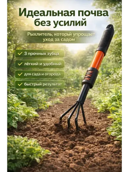 Звонк Рыхлитель садовый ручной 3 зубца с удобной ручкой