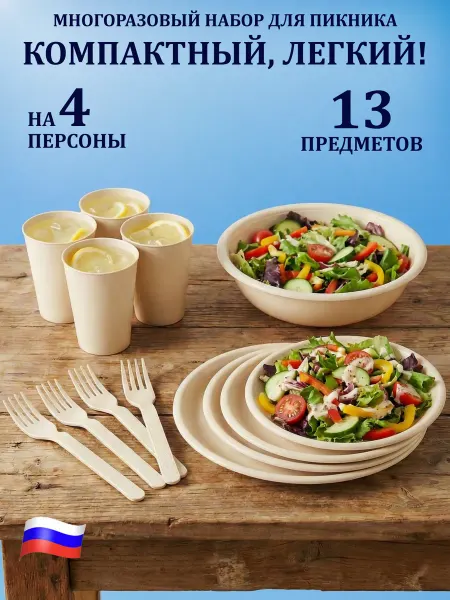 GT Набор для пикника с посудой подарочный 4 персон