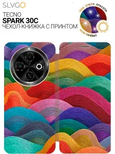 Чехол-книжка на Tecno Spark 30C с принтом Шерстяная симфония, bkg