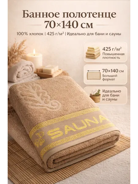 Вышневолоцкий текстиль Полотенце махровое банное 70х140 см для бани сауны