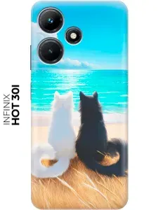 Силиконовый чехол на Infinix Hot 30i с принтом "Белая кошка и черный кот"