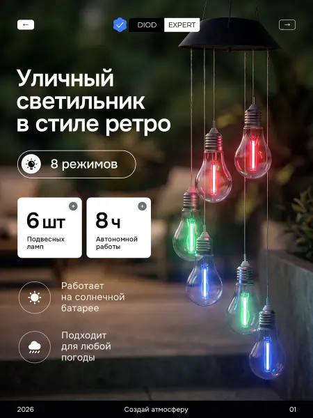 DiodExpert Светильник уличный садовый на солнечной батарее Ретро