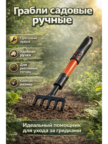 R023 Грабли садовые ручные для рыхления почвы компактные