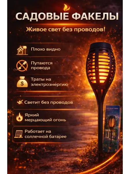 SEIDALIEVA Садовый светильник факел на солнечной батарее