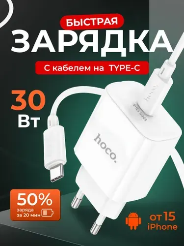 Быстрая зарядка/сетевое зарядное устройство Hoco C76A Pro 30W с кабелем Type-C на Type-C