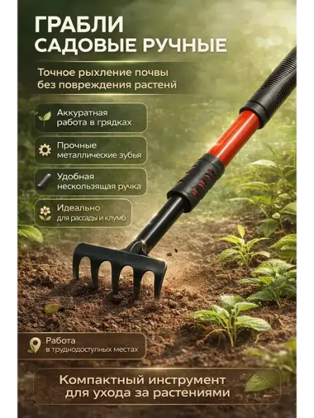 Ас3493 Грабли садовые металлические для сада,огорода рыхление почвы