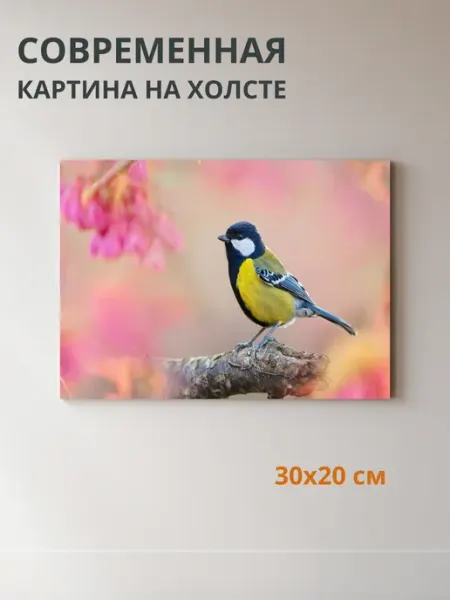 DZiVA Картина на холсте Птица на ветке 30x20 см