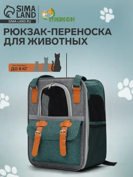 Пижон Зелёный рюкзак переноска для животных 30x21x41 см