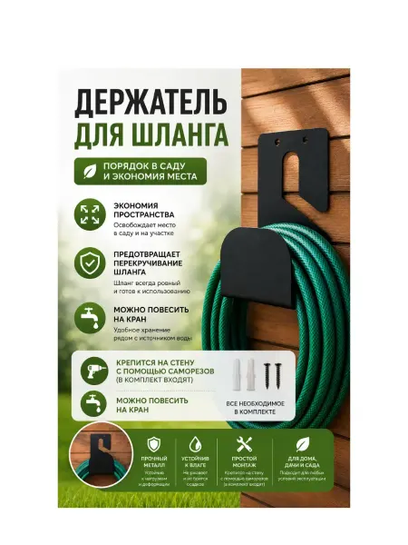 Держатель для поливочного шланга садовый настенный на кран