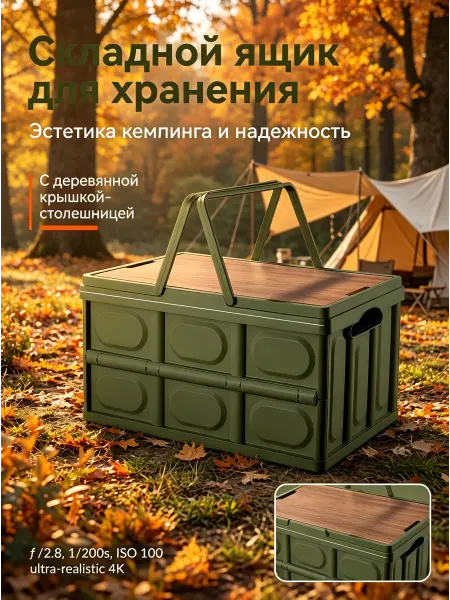 Рундук Корзина для пикника складная, пластиковая с крышкой