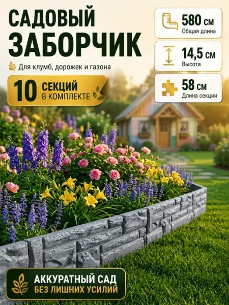 Лиана Заборчик садовый декоративный пластиковый бордюр 580 см
