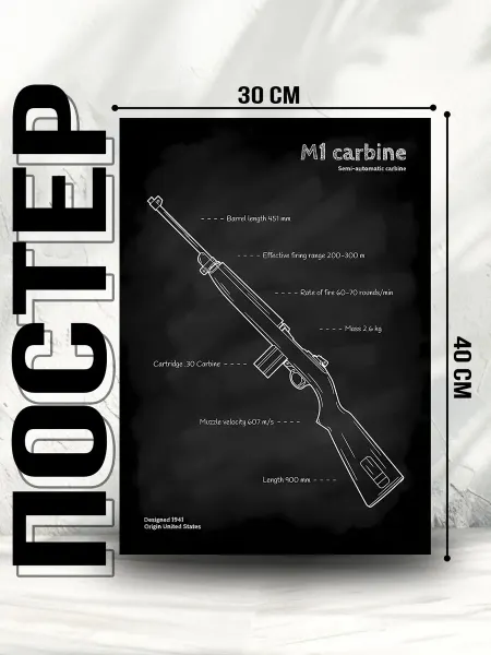 RAIDSHU MILITARY Постер Оружие M1 Carbine blueprint, (30x40 см)
