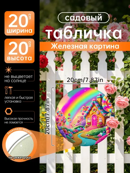 Садовый декор Железная картина дом конфеты радуга подарок