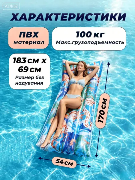 Bestway Водный матрас радужный дизайн 183×69 см зелёный