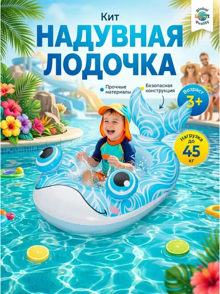 RUSVELT Круг для плавания детский надувной Кит с сиденьем