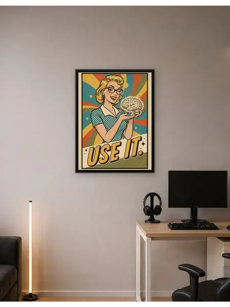 Postersbase Плакат Женщина держит мозг с текстом «Используй это» 30x40