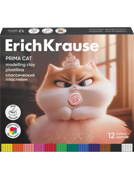Пластилин ERICHKRAUSE Классический Прима-кошка 12 цветов со
