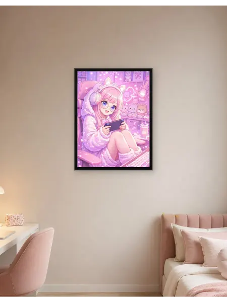 Postersbase Постер Милая анимэ-девушка, играющая в видеоигры 30x40