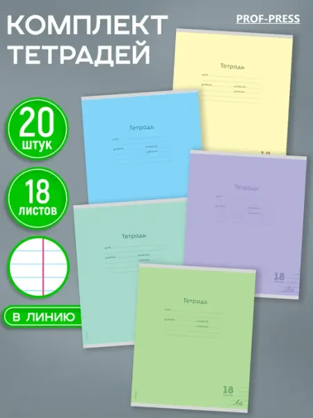 Prof-Press Тетради в линейку 18 листов 20 штук