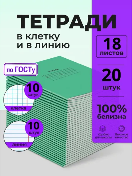 Бумажная фабрика "Гознак" Тетради в клетку и линейку 18 листов по 10 шт